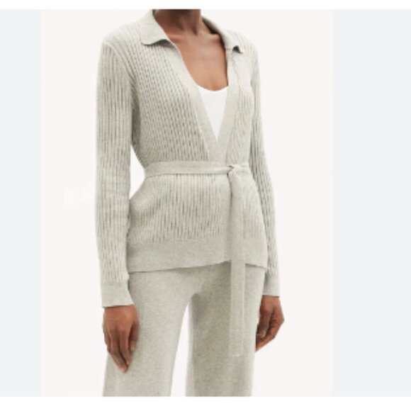 Skin Marilynne Ribbed Cardigan Cotton Cashmere Belted Gray - Picture 3 of 12